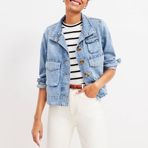 LOFT Jean Jacket Denim Blue Size Small A8 - Picture 14 of 14
